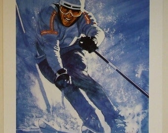 Vintage skiing print Arrigoni Neri for Galerie Pierre Hautot poster Kandahar exhibition 1986