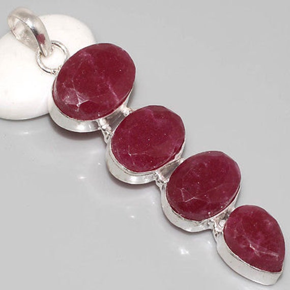 Huge Quartz Ruby 925 SilverLoop Pendant 76mm Birthstone July,Brings ...