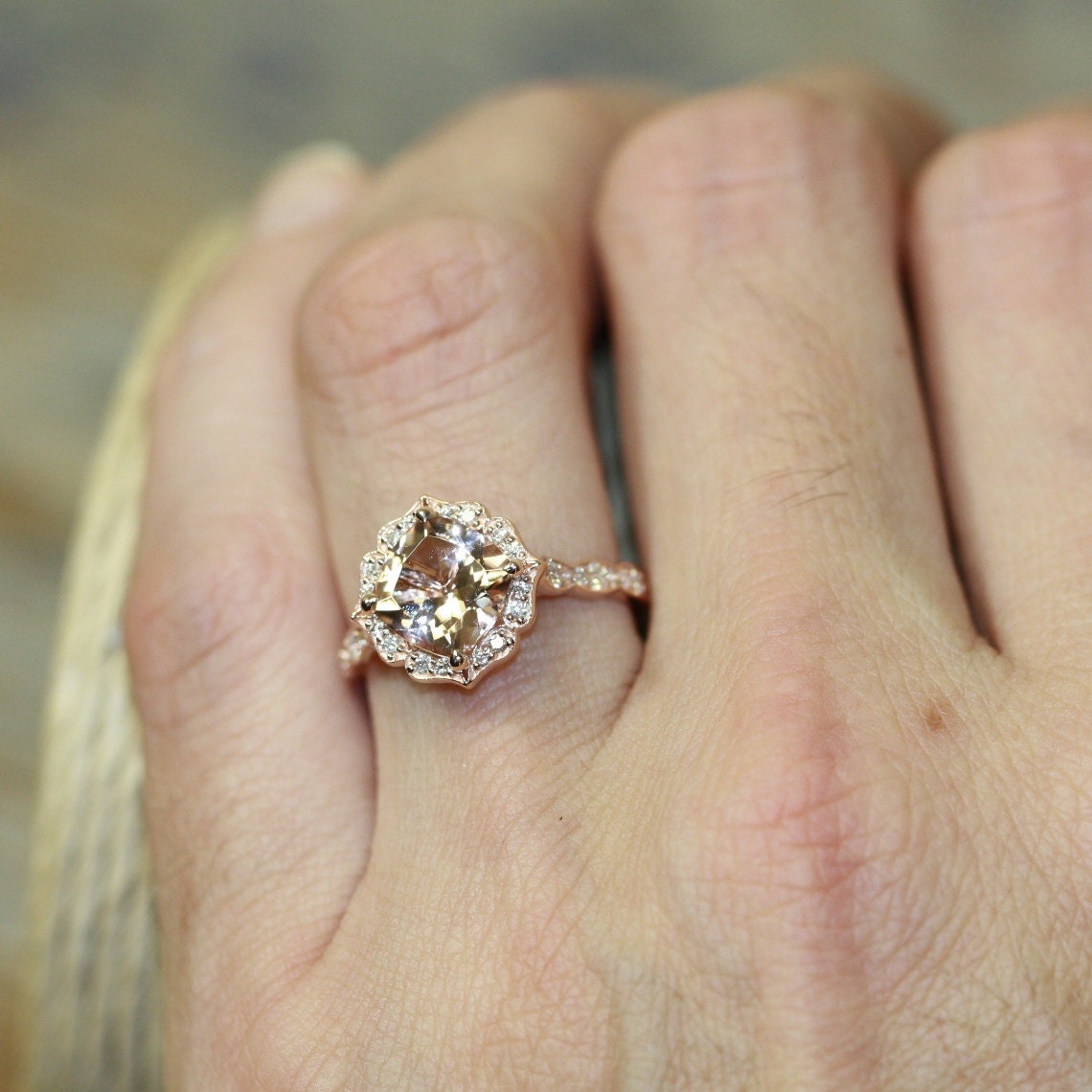 14k Rose Gold Vintage Floral Morganite Engagement Ring 14k Rose Gold Vintage Floral Morganite Engagement Ring