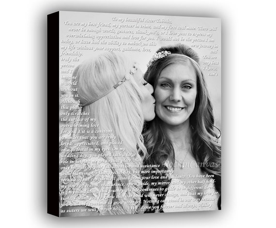 Sisters photo to canvas, Maid of honor gift, Sisters wedding lyrics, Best friends canvas typography, keepsake