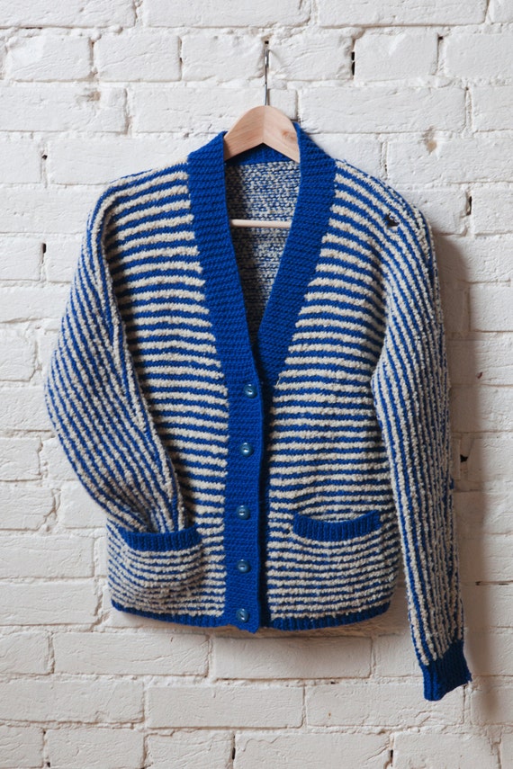 Vintage Blue and White Striped Cardigan Sweater by BHGeneralStore