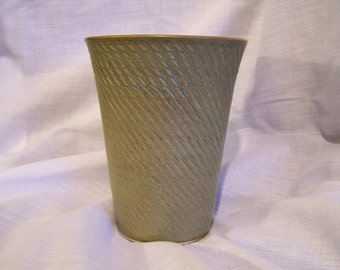 Japanese Pottery Vase Yamasan 1960's Olive Green