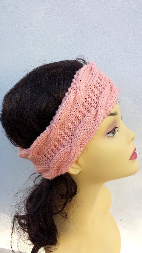 Peach Hand Knitted Headband, Hair Accessories, peach knitted headband, cable knit salmon hairband, women knitted headband, winter accessory