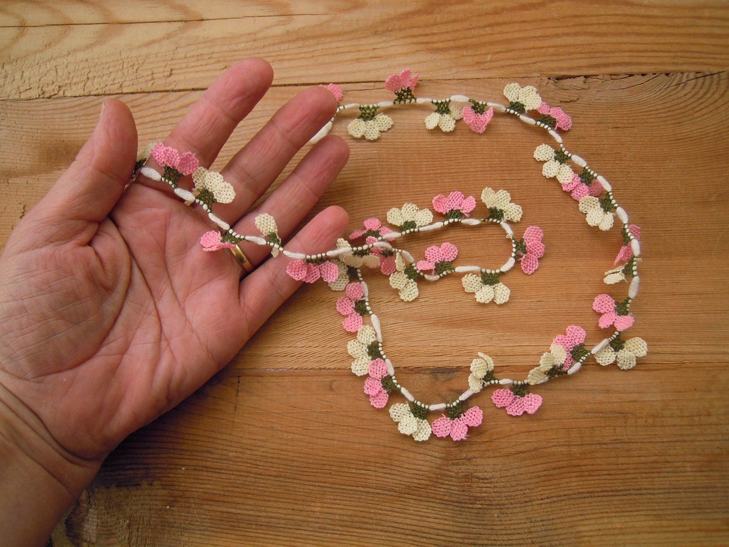needle lace flowers pink white 40 pieces oya from PashaSupplies on Etsy