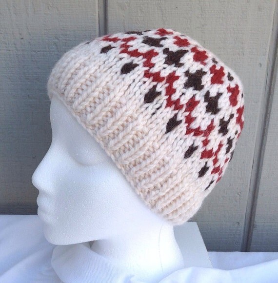 Fair Isle beanie Knitted wool blend hat Womens by LurayKnitwear