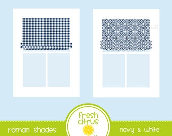 Window Clip Art Roman Shades Navy and White