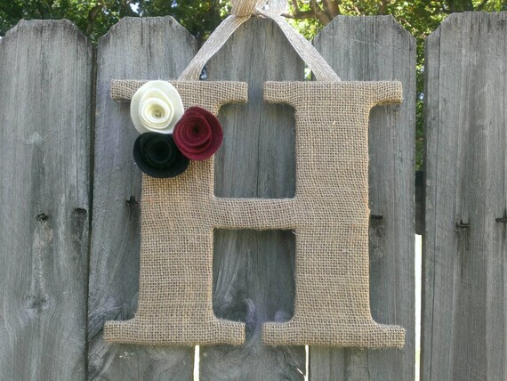 Monogram Door Hanger Burlap Letter Monogram Wreath Letter