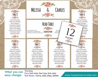 DiY Printable Wedding Seating Chart Template - Instant Download - EDITABLE TEXT - Rustic Vintage Floral - Microsoft® Word Format HBC4n