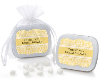Damask Yellow Mint Tin Party Favors - Bridal Shower Supplies - 12 Count