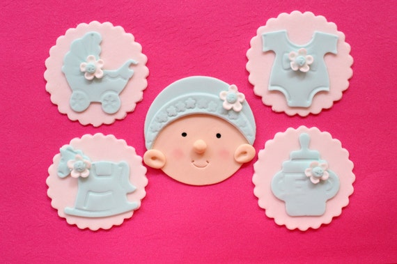 Baby Girl Cupcake Toppers 12pcs Edible Baby Shower Fondant