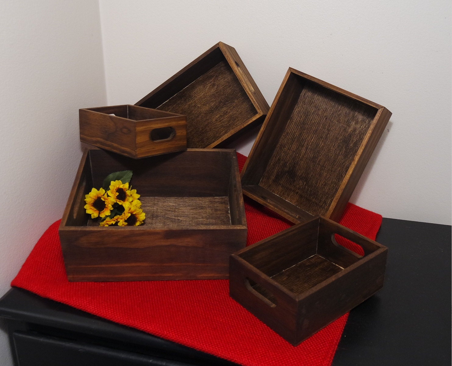 Personalized Stained Mini Wood Crates Set of 5 Wedding Favors