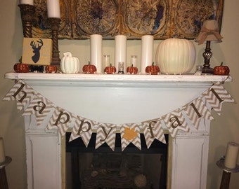Chevron Burlap Happy Fall Banner~Fall Banner