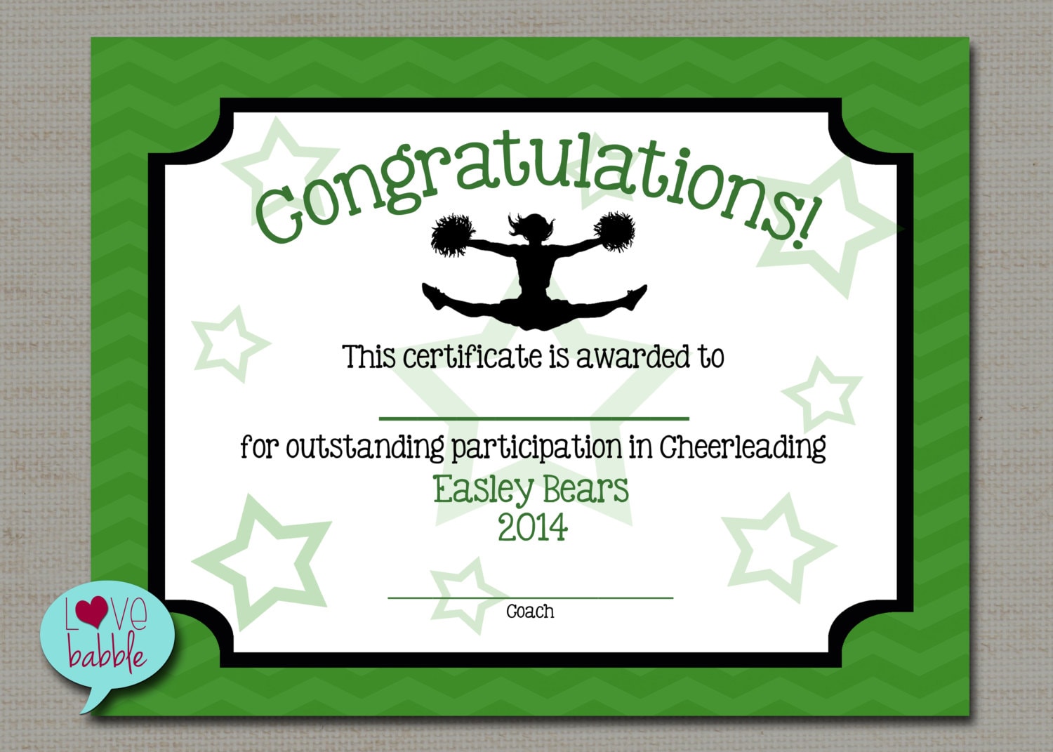 Cheerleading Cheer Award Certificate Dance Gymnastics Award