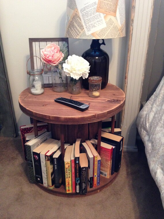 Repurposed Wood Spool Side Table Book Holder by MiddleOJune
