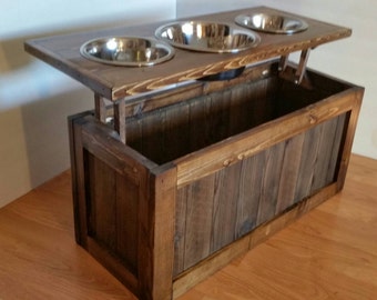 Dog food storage | Etsy - Raised dog feeder with storage, 3 bowl dog feeder, pet feeder, western  feeder, elevated feeder, three bowl, dog feeder, Rustic dog feeder