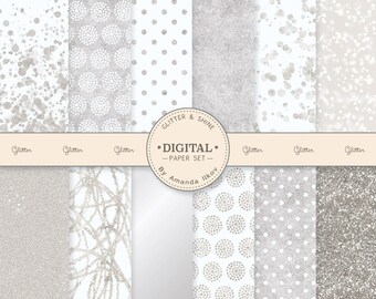 Premium Silver Glitter Digital Papers - Silver Bokeh Digital Paper, Silver Sparkle Digital Paper, Silver Scrapbook Paper, Silver