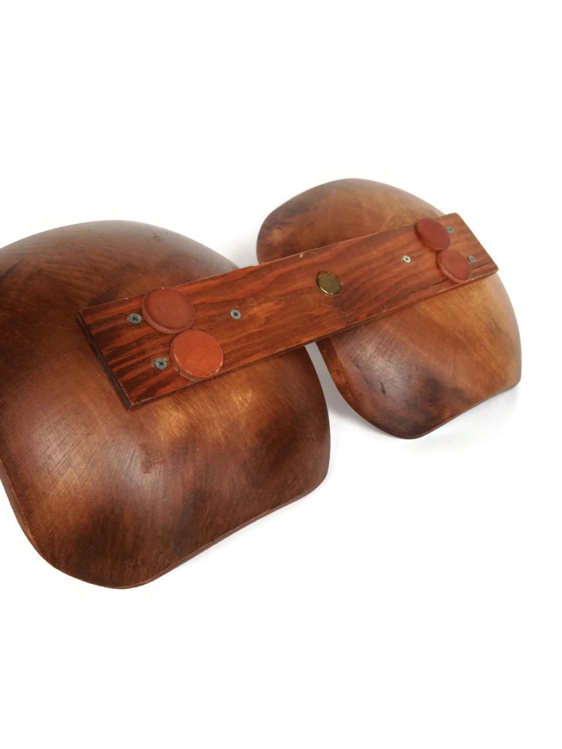 Vintage wood nut tray double dish snack caddy mid century