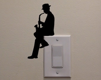 Man Playing Saxophone On Light Switch (6.5"x3.2") - Bedroom/Home Decor Decal