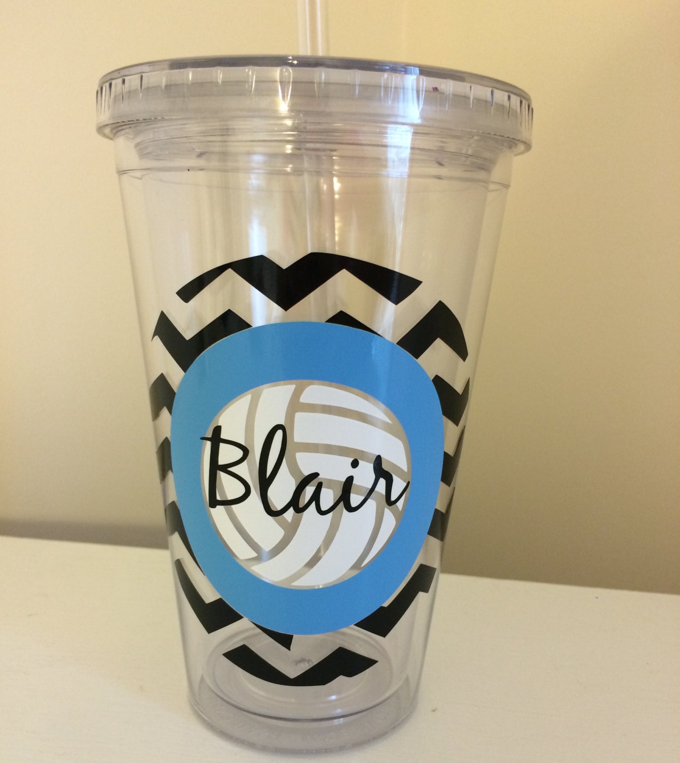 Personalized Volleyball 16 oz tumbler cup with lid and straw