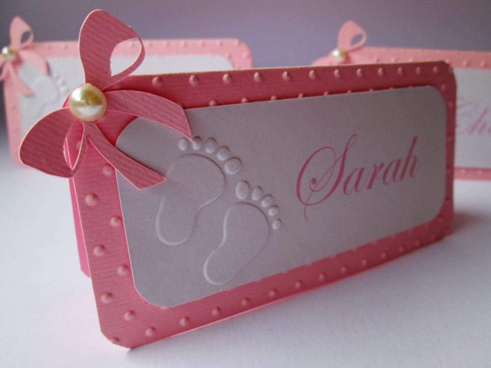 10 Personalized Pink Girl Baby Shower Place Cards Name Cards