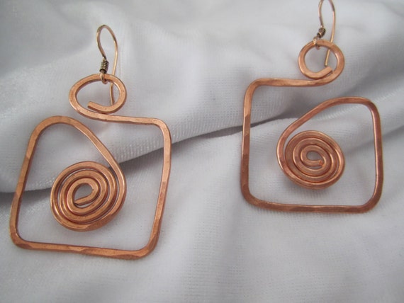 Items similar to Handmade Copper Square Swirl Earrings Copper Earrings ...