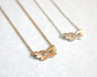 Dainty Masquerade Mask Pendant Necklace on Choice of 16" or 18" chain with lobster clasp, in 18k Gold Plated or Silver Plated Finish