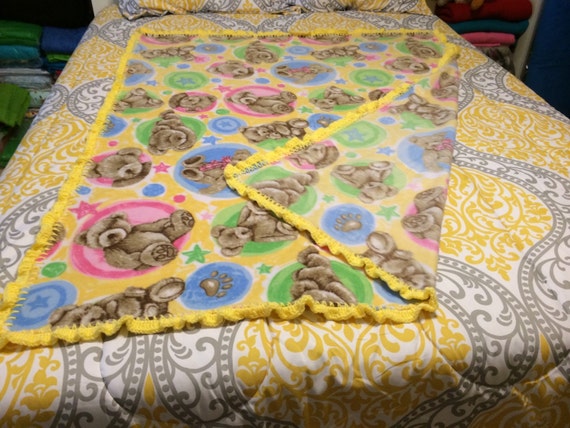 Handmade Fleece Throw Blanket Boyds Teddy Bears With Yellow