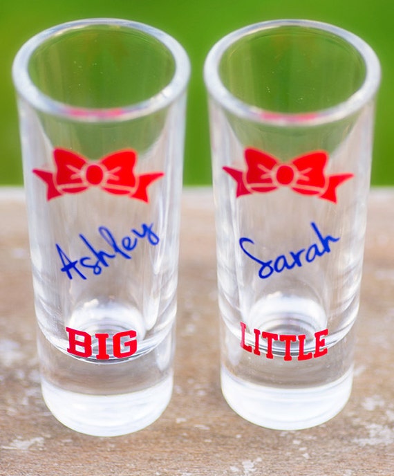 BIG LITTLE GBIG Sorority shot glasses dark red bows king