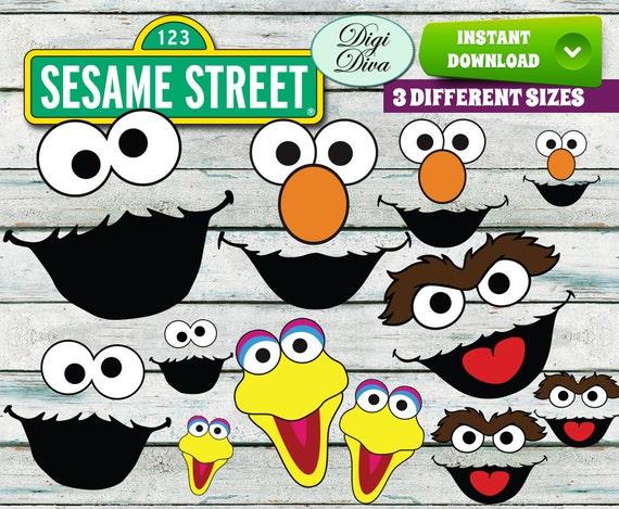 instant download sesame street faces cut outs by digidivashop