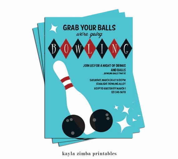 Bowling Party Invitation Retro Adult's by KaylaZimbaPrintables