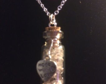 Rutilated Quartz Filled Tiny Glass Vial Pendant with Sterling Silver Chain