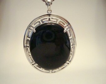 Silver Black Onyx Pendant // Smooth Cab Cut // evening little black dress bohemian boho classy classic chic minimal modern contemporary