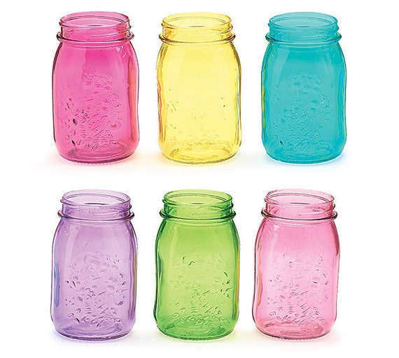 Items similar to Mason Jars Rainbow Colored Glass 16oz Pint Size Jars