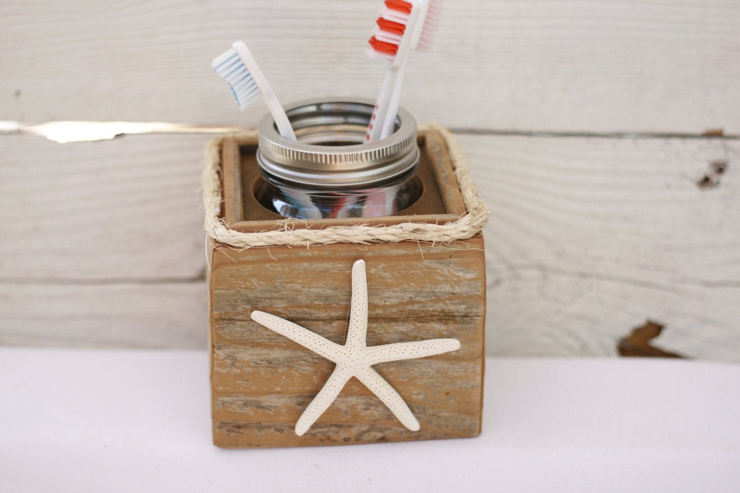 Toothbrush Holder Starfish Rustic Nautical Beach by SignShack