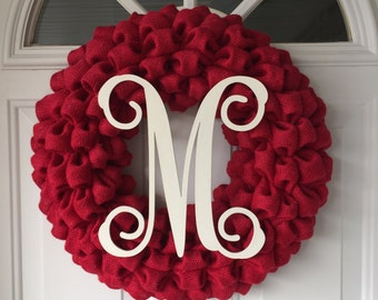 Burlap Monogram Wreath, Burlap Wreath, Burlap Mothers day wreaths ...