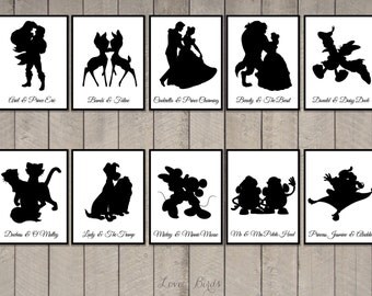 Disney Couple Cards Silhouette (tabel cards wedding) - set of 36 - two sizes: A2 and 5 x 7 inch - Digital file