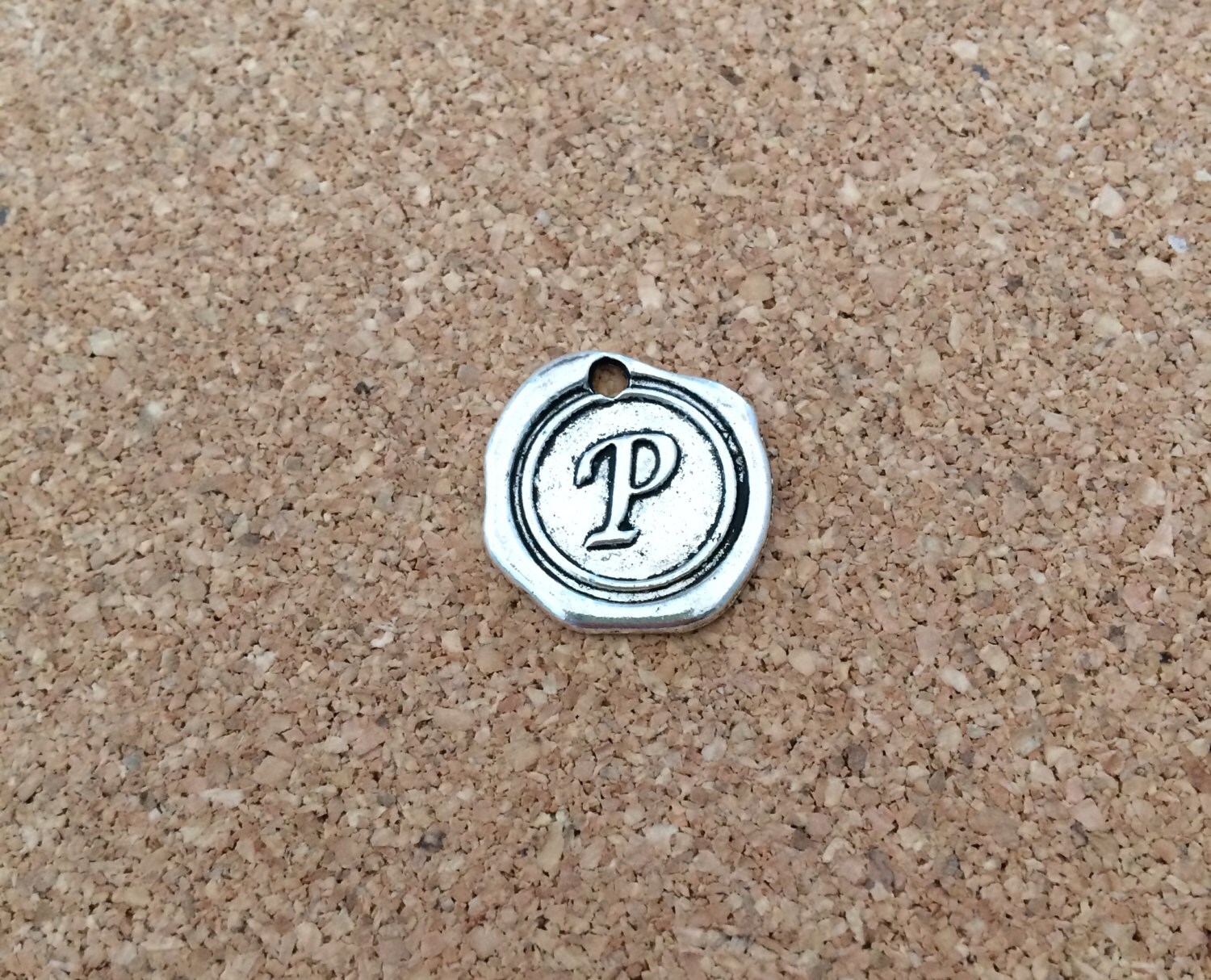 Wax Seal Letter P Charm Antique Silver Zinc