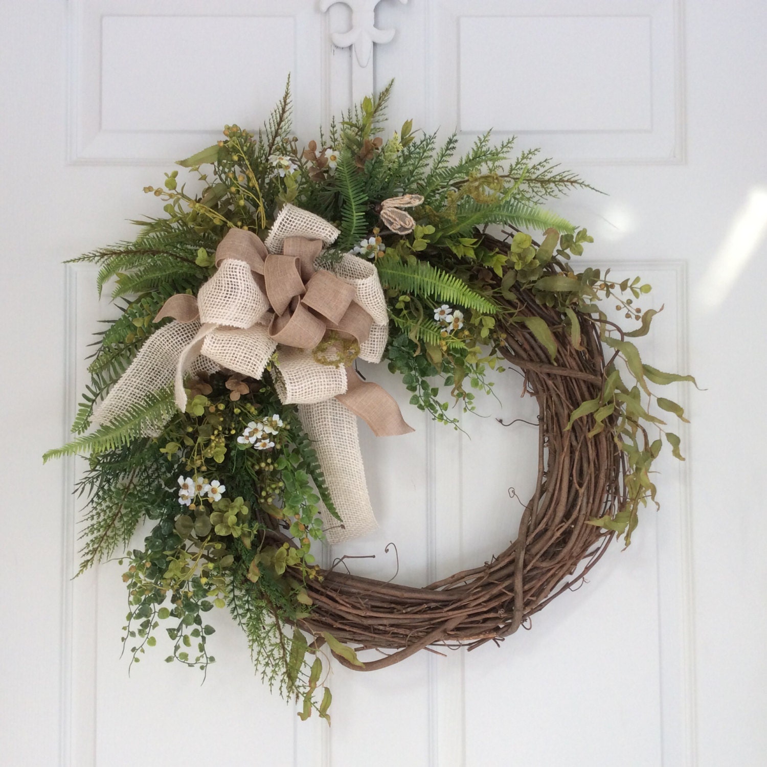 Spring Wreaths-Fern Wreath-Rustic Burlap Wreath-St