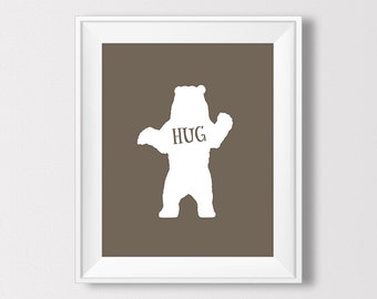 Bear Hug Wall Art – Printable Brown Bear Silhouette – Bear Wall Decor ...