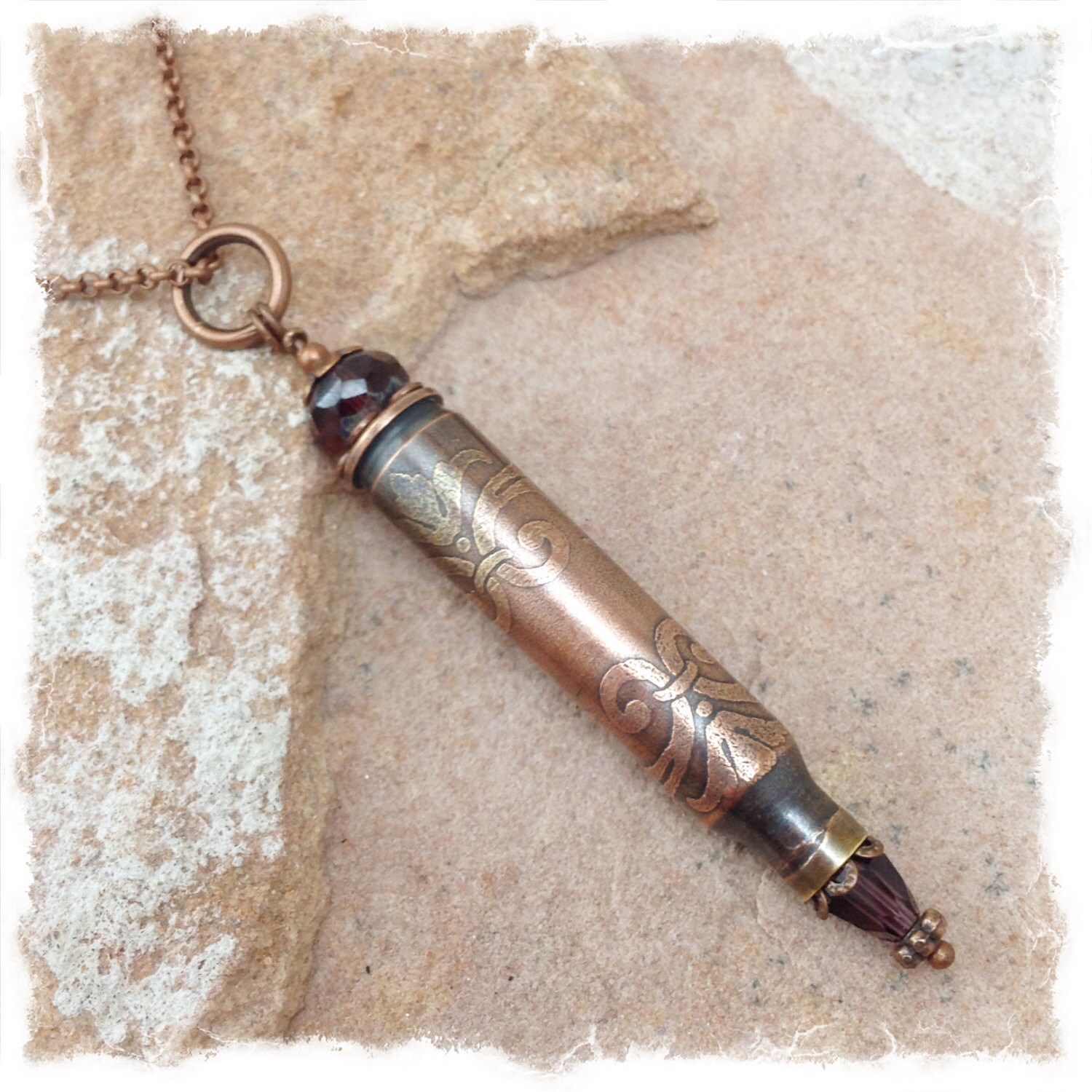 Shell Casing Bullet Jewelry Etched Copper by ObtainiumDesigns