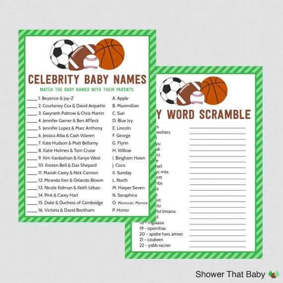 Sports Themed Baby Shower Games Package with Seven Printable