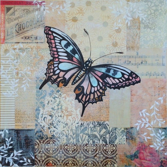 Mixed media collage and acrylic painting. by AlisonJGilbertArt