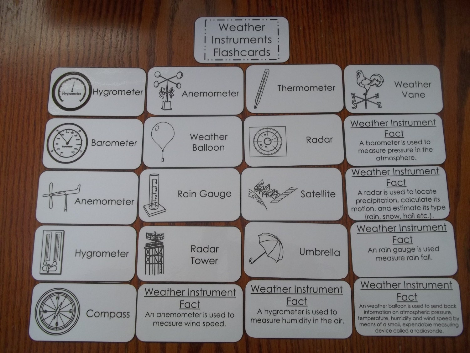 20 Weather Instruments Flash Cards. Preschool thru Third