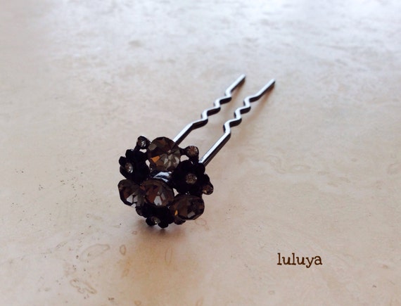 Black Diamond Hematite Crystal Flower Shape Metal Hair Pin Stick Hair ...