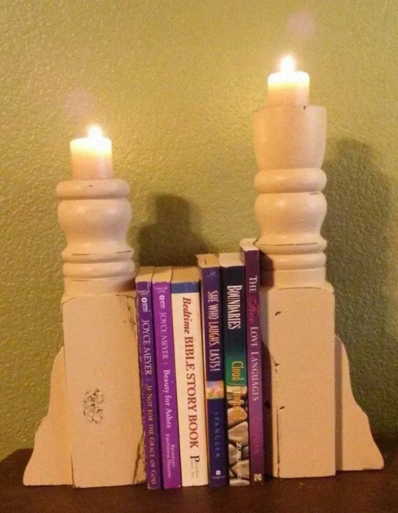 Items similar to Vintage custom made bookend candle holders, rustic and
