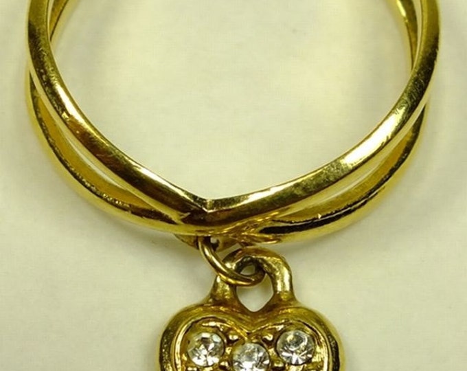 Storewide 25% Off SALE Vintage Goldtone ring with dangling cubic zirconia Heart charm