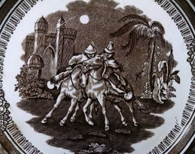 Storewide 25% Off SALE Antique 19th Century Henry Alcock & Company Decorative Chase Pattern Plate Featuring Arabian Mounted Soldier Scene