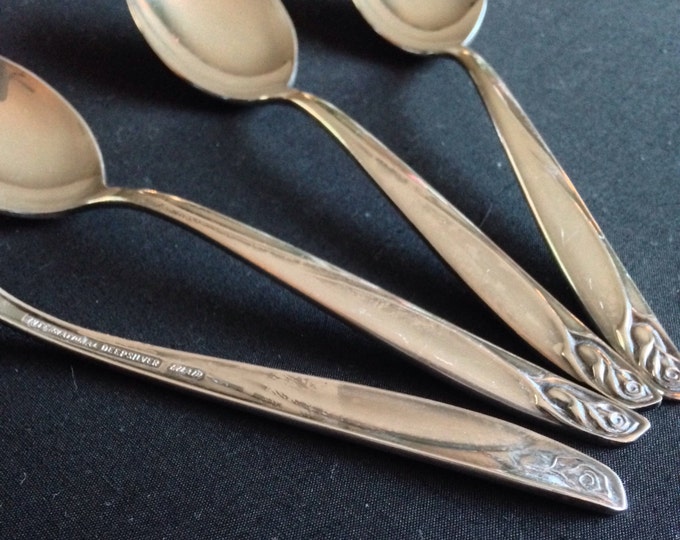 Storewide 25% Off SALE Beautiful Set of Four Vintage International Silver Company Silver Plate Teaspoons In 1962's Anniversary Rose Floral P