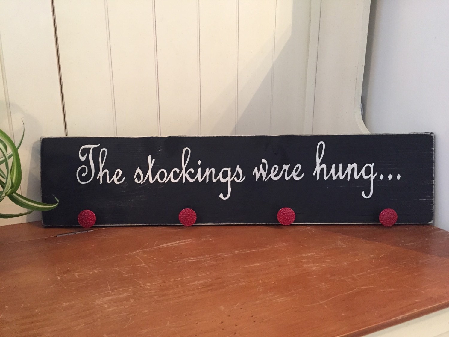 Wooden wall sign stocking hanger The stockings by NicklebeeDesigns