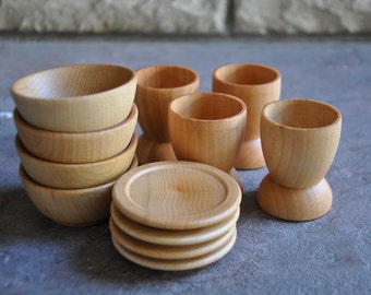 Wooden Toy Dishes - A Waldorf and Montessori Inspired Pretend Play Kitchen Toy - Set of 4 Play Dishes